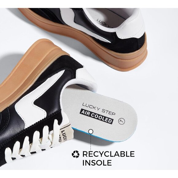 Women Platform BlackWhite Sneaker Thick Sole Suede Leather Low Top Walking Shoes - Picture 3 of 9